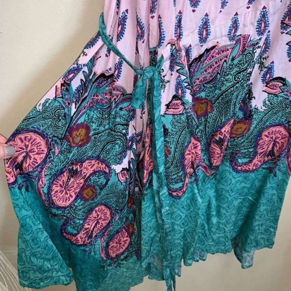 Free People Rendezvous Paisley Asymmetric Hem Slip‎ Dress Pink NWT